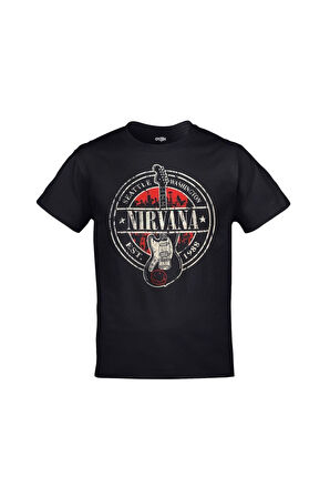 Nirvana Gitar Est. 1988 Baskılı Unisex Siyah Tshirt