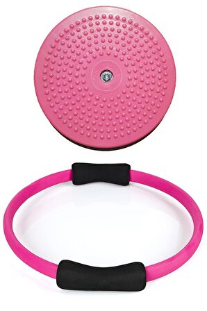 Pilates Egzersiz Çemberi Ve Full Tırtıklı Pembe Twister Disk Bel Inceltici Disk Plates Pilates Seti