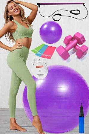 10 Lu Pilates Topu Seti Takımı 3 Lü Pilates Bandı Lastiği 1 Kg Dambıl, Portable Studio Plates Barı