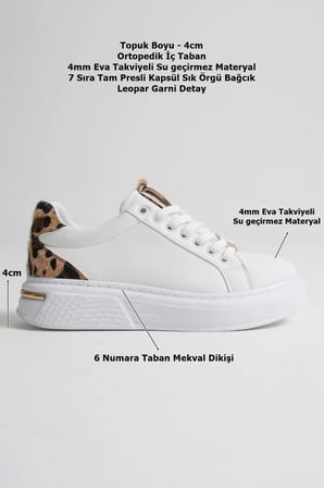 Leopar Detaylı Beyaz Kadın Spor Ayakkabı