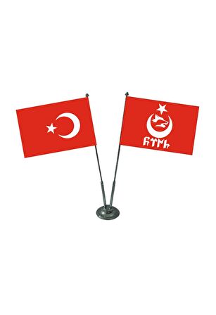 Jethızında Göktürkçe Türk Yazılı 2'li Masa Bayrağı Takımı