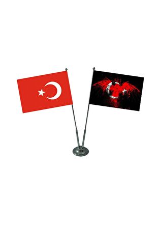 Jethızında Kartal Simgeli 2'li Masa Bayrağı Takımı