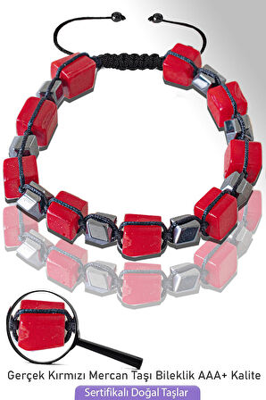 Sertifikalı Boyasız Gerçek Kırmızı Mercan Taşı Bileklik - Ayarlamalı