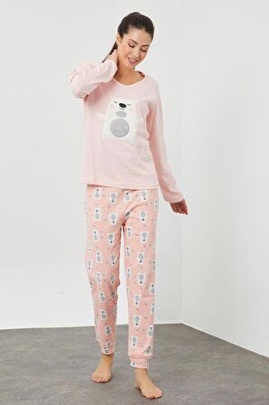 Peluş Baskılı Pijama Takım