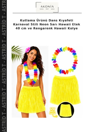 Kutlama Ürünü Dans Kıyafeti Karnaval Stili Neon Sarı Hawaii Etek 40 cm ve Rengarenk Hawaii Kolye