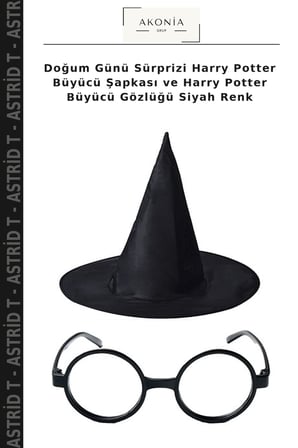 Doğum Günü Sürprizi Harry Potter Büyücü Şapkası ve Harry Potter Büyücü Gözlüğü Siyah Renk