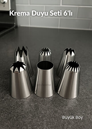 Büyük Boy 6’lı Yıldız Uçlu Krema Duy Seti – Pasta, Cupcake ve Kurabiye Süsleme Uçları