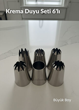 Büyük Boy 6’lı Yıldız Uçlu Krema Duy Seti – Pasta, Cupcake ve Kurabiye Süsleme Uçları