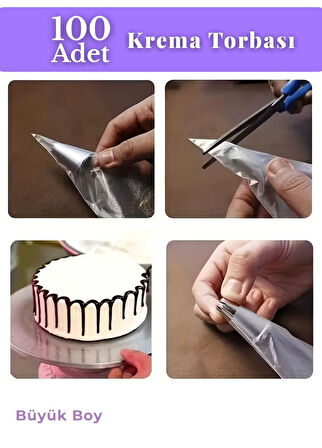 100'lü Krema Torbası Kullan At Şanti Sıkma Torbası Büyük Boy Süsleme Torbası