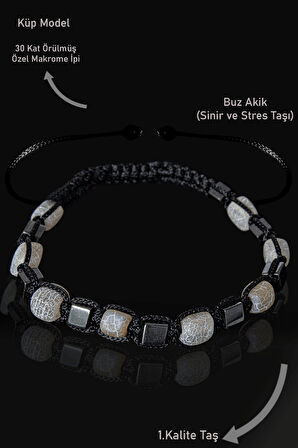 Sertifikalı Küp Model Terahertz - Gri Akik Taşı Bileklik - Ayarlamalı