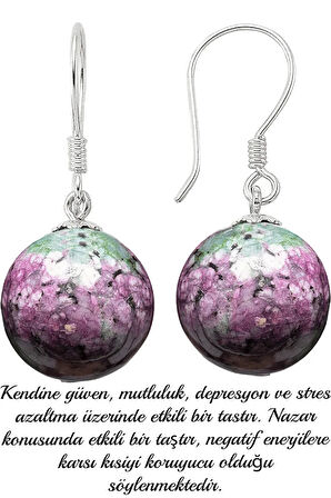 Sertifikalı Elmas Kesim Ruby Yakutlu Zoisit Anyolit Taşı Doğal Taş Küpe