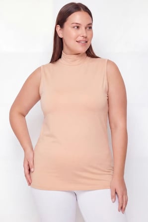 Özel Seri Kadın Büyük Beden Balıkçı Yaka Kolsuz Body Ten Ferah Kullanım Yazlık Giyim Temel Parça