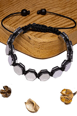 Sertifikalı Altıgen Terahertz Taşı Bileklik - Makrome