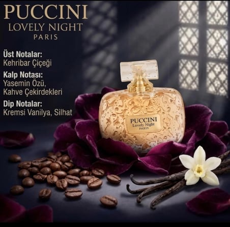 Puccini Lovely Night Paris Kadın Parfümü - Yasemin Özü, Kahve Çekirdekleri & Silhat Notası