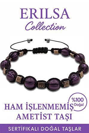 Sertifikalı Ham İşlenmemiş Terahertz – Ametist Taşı Bileklik – Sakinlik ve Şifa Enerjisi