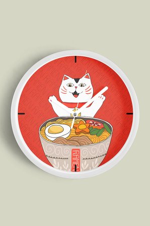 Sevimli Kedi Temalı Modern Duvar Saati - 35cm - Önü Camlı Beyaz Kasa - Sessiz Mekanizma