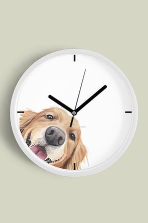 Sevimli Köpek Temalı Çocuk Odası Modern Duvar Saati - 35cm - Önü Camlı Beyaz Kasa - Sessiz Mekanizma