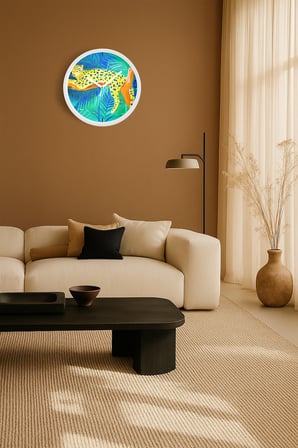 Tropikal Kaplan Temalı Modern Duvar Saati - 42cm - Önü Camlı Beyaz Kasa - Sessiz Mekanizma