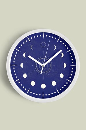 Ay Evreleri Tasarım Modern Duvar Saati - 42cm - Önü Camlı Beyaz Kasa - Sessiz Mekanizma