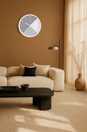 Soyut - Geometrik Temalı Modern Duvar Saati - 35cm - Önü Camlı Beyaz Kasa - Sessiz Mekanizma