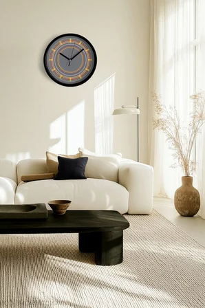 Soyut - Geometrik Temalı Modern Duvar Saati - 42cm - Önü Camlı Siyah Kasa - Sessiz Mekanizma