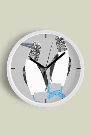 Sevimli Kuş Temalı Modern Duvar Saati - Çocuk Odası - 35cm - Önü Camlı Beyaz Kasa - Sessiz Mekanizma