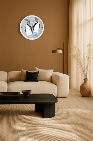 Sevimli Kuş Temalı Modern Duvar Saati - Çocuk Odası - 35cm - Önü Camlı Beyaz Kasa - Sessiz Mekanizma