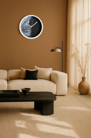 Soyut Tasarım Modern Duvar Saati - 42cm - Önü Camlı Beyaz Kasa - Sessiz Mekanizma