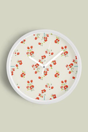 Soyut Çiçek Temalı Modern Duvar Saati - 42cm - Önü Camlı Beyaz Kasa - Sessiz Mekanizma