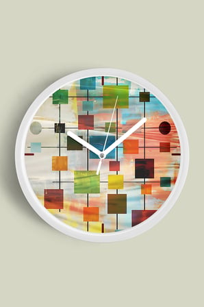 Soyut - Geometrik Temalı Modern Duvar Saati - 42cm - Önü Camlı Beyaz Kasa - Sessiz Mekanizma