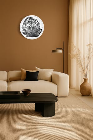 Kaplan Temalı Modern Duvar Saati - 35cm - Önü Camlı Beyaz Kasa - Sessiz Mekanizma