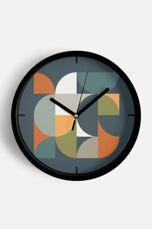 Soyut - Geometrik Temalı Modern Duvar Saati - 35cm - Önü Camlı Siyah Kasa - Sessiz Mekanizma