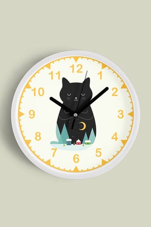 Sevimli Kedi Temalı Modern Duvar Saati - 42cm - Önü Camlı Beyaz Kasa - Sessiz Mekanizma