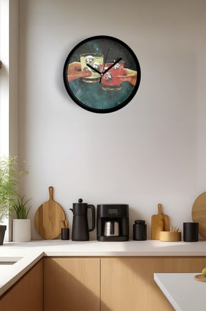 Modern Kokteyl Temalı Duvar Saati - 35cm - Önü Camlı Siyah Kasa - Sessiz Mekanizma