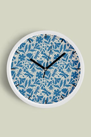 Soyut Renkli Çiçek Temalı Modern Duvar Saati - 35cm - Önü Camlı Beyaz Kasa - Sessiz Mekanizma