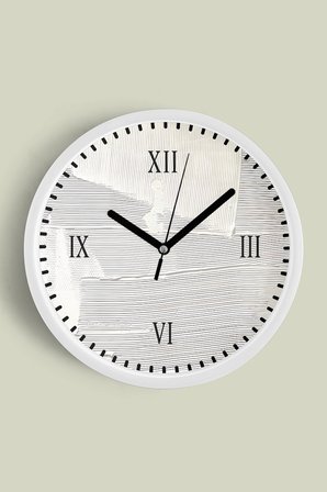 Soyut Modern Dokulu Duvar Saati Duvar Saati - 35cm - Önü Camlı Beyaz Kasa - Sessiz Mekanizma