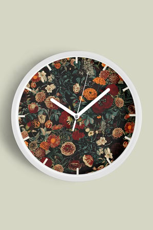 Soyut Renkli Çiçek Temalı Modern Duvar Saati - 30cm - Önü Camlı Beyaz Kasa - Sessiz Mekanizma