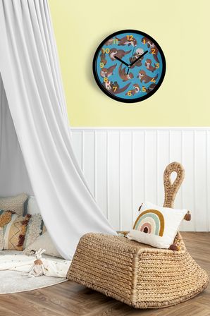 Sevimli Ayı Temalı Çocuk Odası Modern Duvar Saati - 42cm - Önü Camlı Siyah Kasa - Sessiz Mekanizma