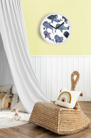 Balina Temalı Modern Duvar Saati - 42cm - Önü Camlı Beyaz Kasa - Sessiz Mekanizma