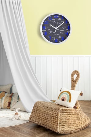 Takım Yıldızları Temalı Çocuk Odası Modern Duvar Saati - 35cm - Sessiz Mekanizma