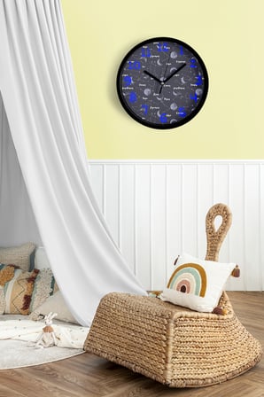 Takım Yıldızları Temalı Çocuk Odası Modern Duvar Saati - 35cm - Sessiz Mekanizma