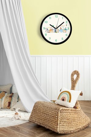 Sevimli Hayvanlar Temalı Çocuk Odası Modern Duvar Saati - 35cm - Sessiz Mekanizma