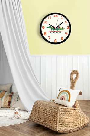 Kaykay Yapan Sevimli Timsah Çocuk Odası Modern Duvar Saati - 35cm - Sessiz Mekanizma