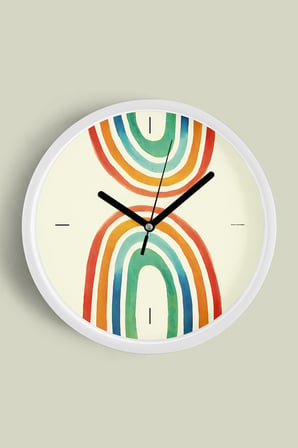 Pastel Gökkuşağı Çocuk Odası Modern Duvar Saati - 42cm - Önü Camlı Beyaz Kasa - Sessiz Mekanizma
