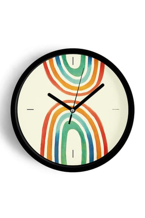 Pastel Gökkuşağı Çocuk Odası Modern Duvar Saati - 42cm - Önü Camlı Siyah Kasa - Sessiz Mekanizma