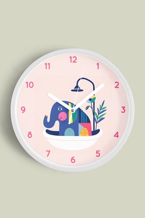 Küvette Fil Modern Tasarım Duvar Saati - 35cm - Önü Camlı Beyaz Kasa - Sessiz Mekanizma
