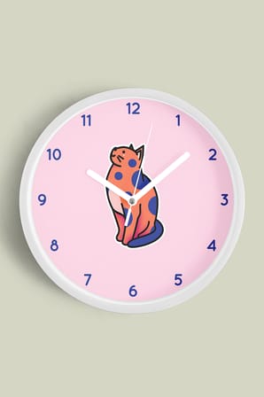 Sevimli Kedi Çocuk Odası Modern Duvar Saati - 42cm - Önü Camlı Beyaz Kasa - Sessiz Mekanizma
