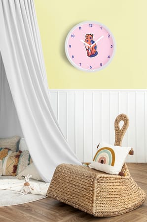 Sevimli Kedi Çocuk Odası Modern Duvar Saati - 42cm - Önü Camlı Beyaz Kasa - Sessiz Mekanizma