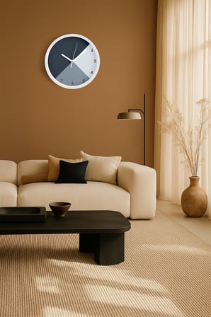 Soyut - Geometrik Temalı Modern Duvar Saati - 42cm - Önü Camlı Beyaz Kasa - Sessiz Mekanizma