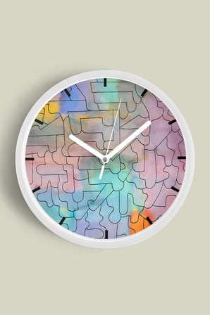 Soyut - Geometrik Temalı Modern Duvar Saati - 30cm - Önü Camlı Beyaz Kasa - Sessiz Mekanizma